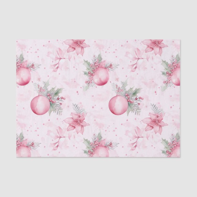 Papel De Seda Ornamentos de Navidad Rosa Floral (Anverso)