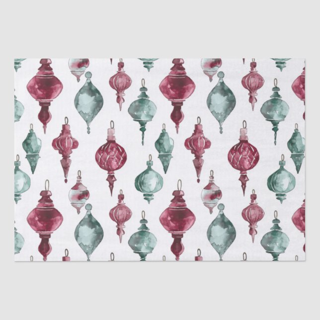 Papel De Seda Ornamentos de Navidad Verde Rojo de Borgoña (Anverso)