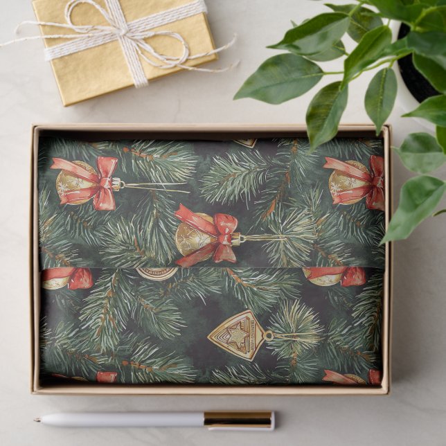 Papel De Seda Ornamentos de oro de árboles de navidad verde rojo (Regalo )