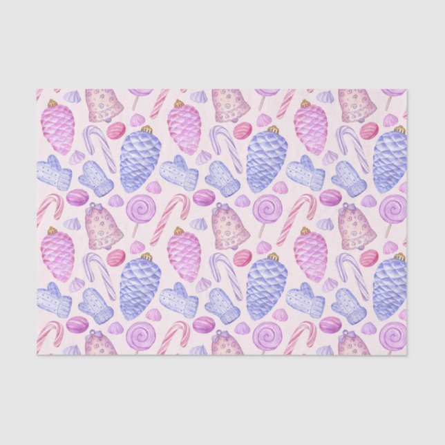 Papel De Seda Ornamentos navideños acuarelas, caña de caramelo (Anverso)