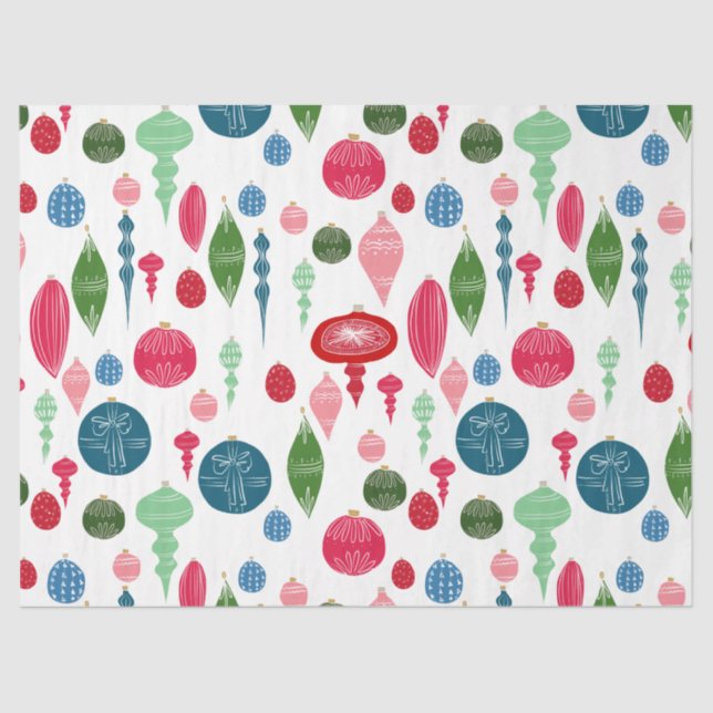 Papel De Seda Ornamentos navideños añejos en blanco (Anverso)