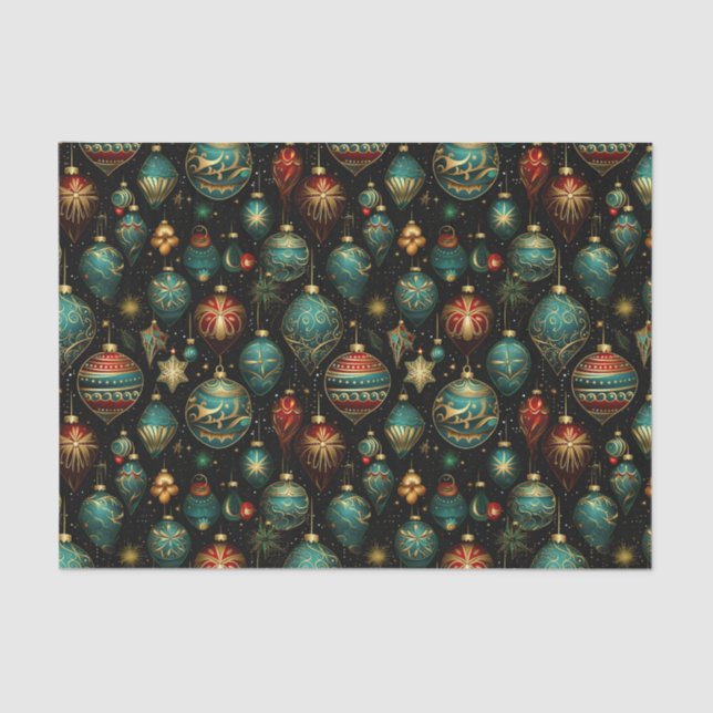 Papel De Seda Ornamentos navideños victorianos con acentos dorad (Anverso)