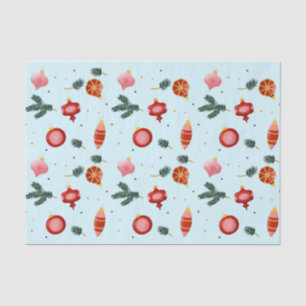 Papel De Seda Ornamentos navideños y ramas de aves azules