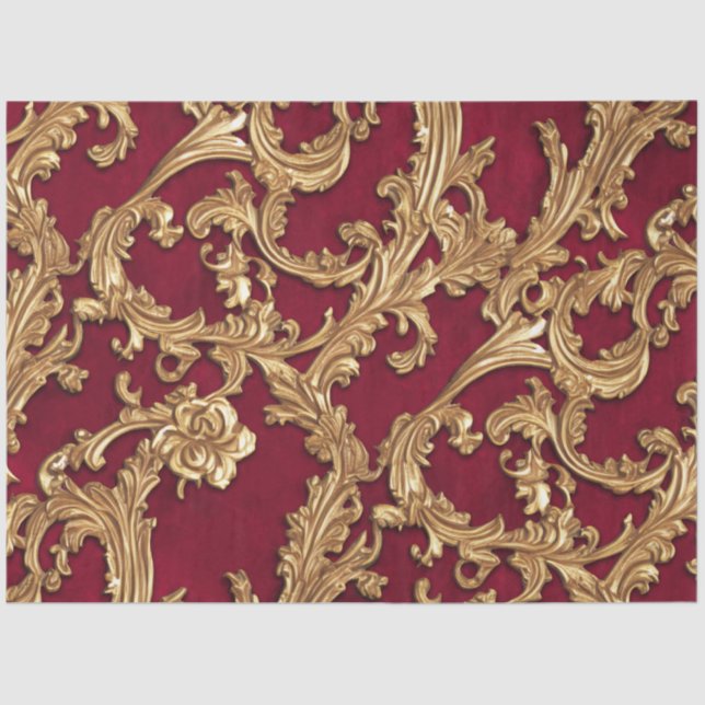 Papel De Seda Ornate Baroque Golden Floral Damask Red Velvet (Anverso)