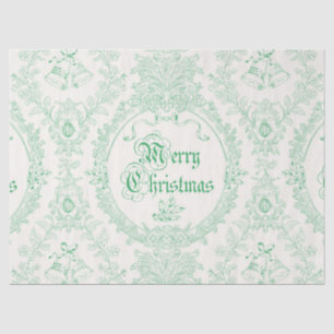 Papel De Seda Ornate Classic Vintage Merry Christmas Green Toile