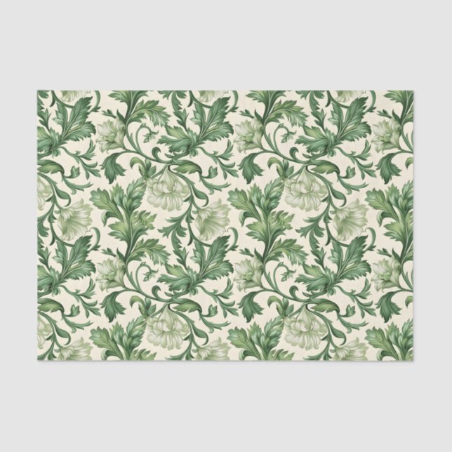 Papel De Seda Ornate dark green acanthus leaves pattern (Anverso)