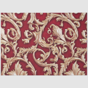 Papel De Seda Ornate Gold Baroque Floral Damask Red Velvet