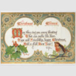 Papel De Seda Ornate Gold Vintage Christmas Verse, Robin y Holly<br><div class="desc">Medallón verde azulado de estilo mosaico floral y oro ornamentado con un elegante poema de antaño "Navidades Chimes" adornado con un hueco y un ladrón de pechos rojos en una rama.</div>