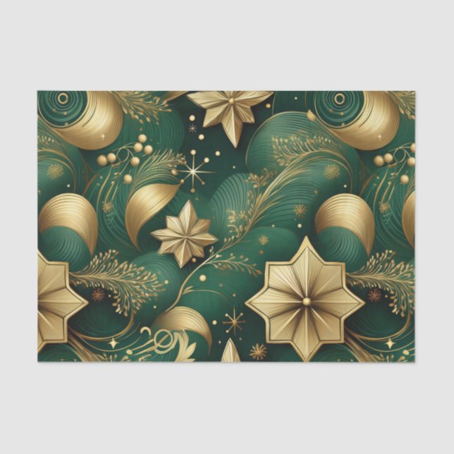 PAPEL DE SEDA ORNATE GREEN & GOLD CHRISTMAS SWIRLS (Anverso)