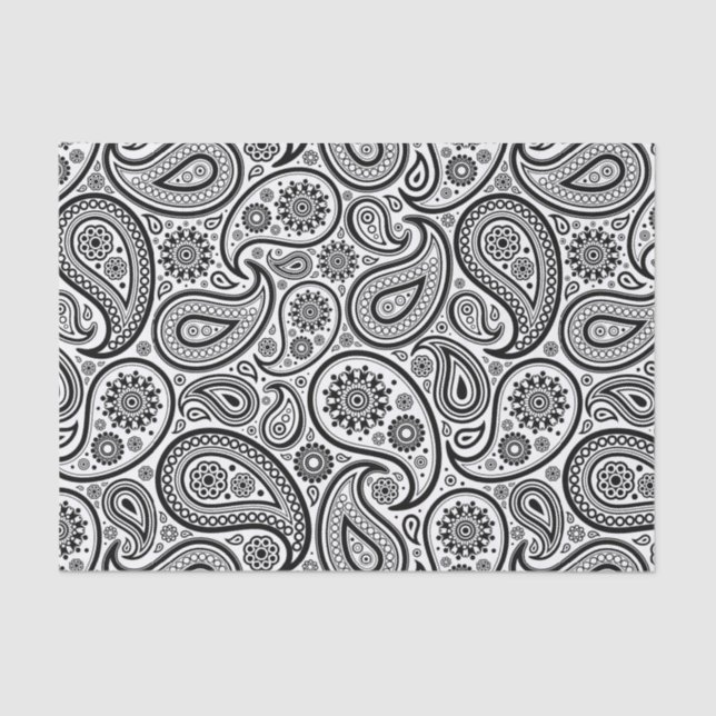 Papel De Seda Ornate Paisley blanco y negro (Anverso)