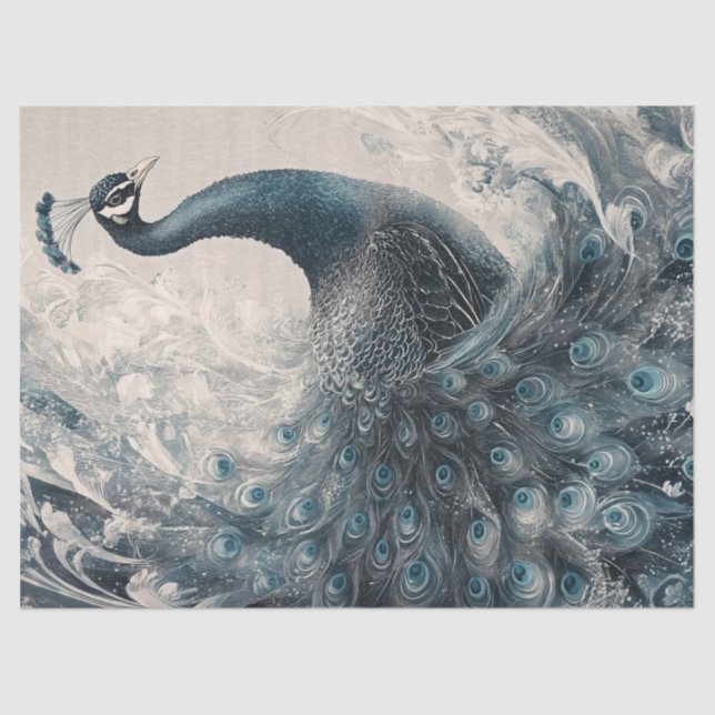 Papel De Seda Ornate Peacock Regal acuarela Decoupage Bird Art (Anverso)