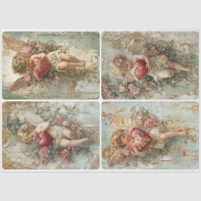 Papel De Seda Ornate Valentine Cupids (Anverso)