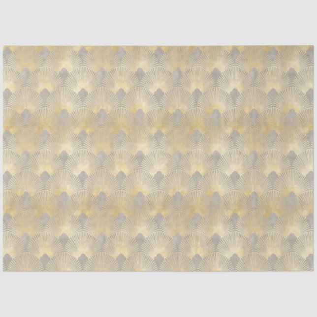 Papel De Seda Oro beige, patrón de abanico, Art Decó, patrón vin (Anverso)