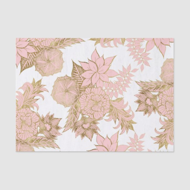 Papel De Seda Oro blanco rosado moderno femenino de Rubor floral (Anverso)