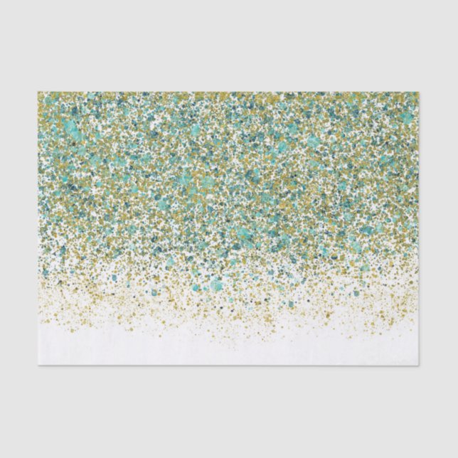 Papel De Seda Oro Blanco y Azul Teal Brillo Glam Moderno Costero (Anverso)