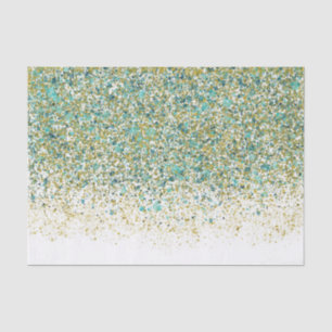 Papel De Seda Oro Blanco y Glitter Azul Turquesa Glam Costero Mo