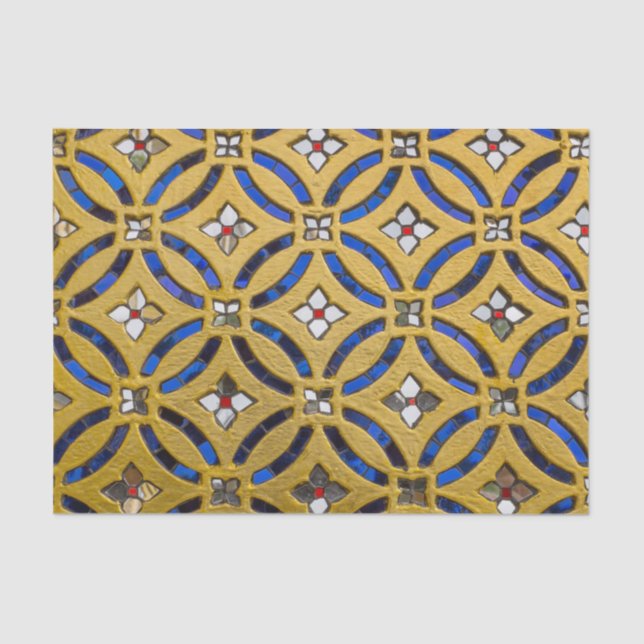 Papel De Seda Oro con azulejos y azul Art Deco (Anverso)
