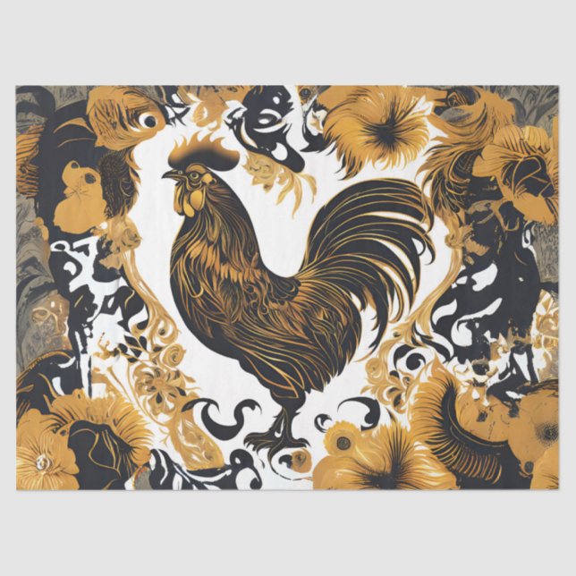 Papel De Seda Oro de campo y gallo negro (Anverso)
