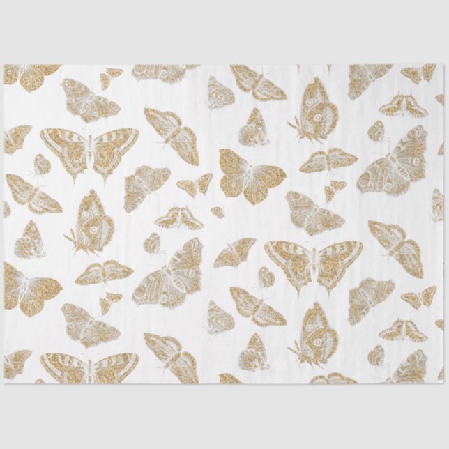 Papel De Seda Oro de mariposa botánica y descomposición del patr (Anverso)