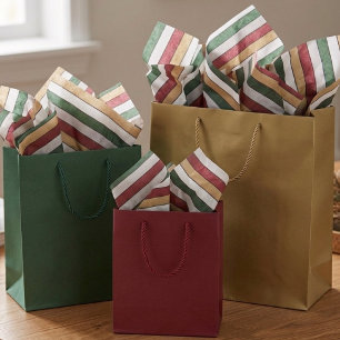 Papel De Seda Oro de Navidad Verde Rojo Plata y Rayas Blancas