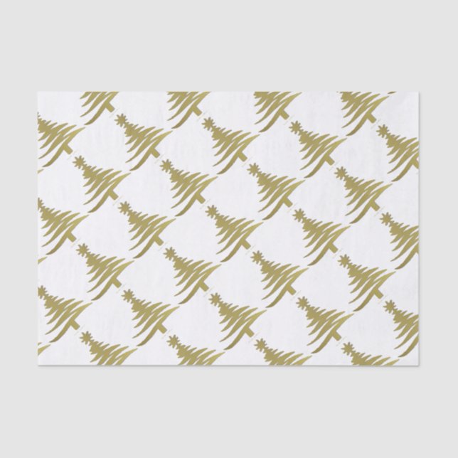 Papel De Seda Oro del patrón del árbol de Navidad en blanco (Anverso)
