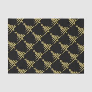 Papel De Seda Oro del patrón del árbol de Navidad en negro