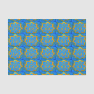 Papel De Seda oro en símbolo tantric azul