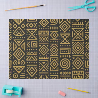 Papel De Seda Oro Geométrico Tribal