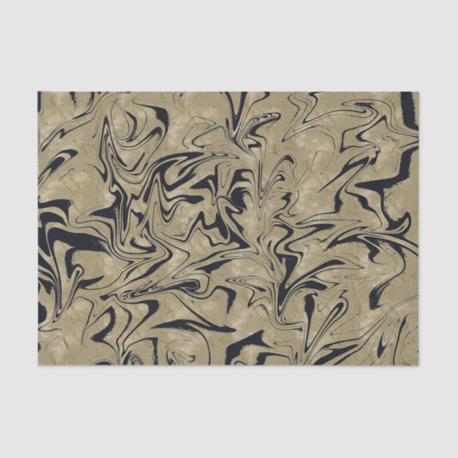Papel De Seda Oro ligero y negras elegantes Glam Marble Swirl (Anverso)
