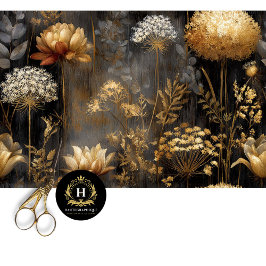 Papel De Seda Oro Malhumorado Decoupage Botánico Sin Costuras