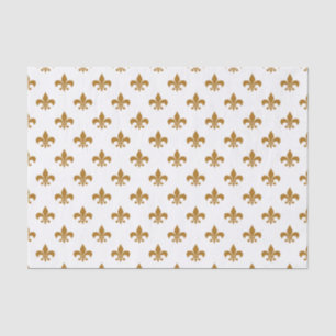 Papel De Seda Oro Mate Fleur-de-lis sobre Blanco
