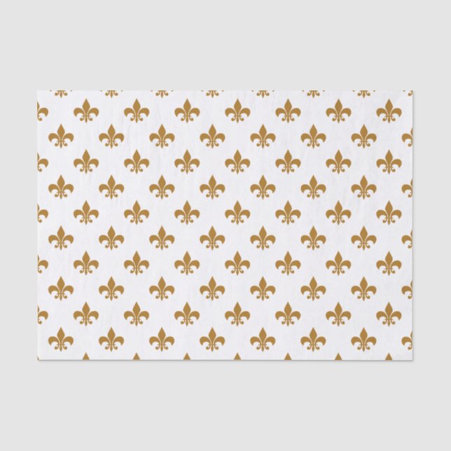 Papel De Seda Oro Mate Fleur-de-lis sobre Blanco (Anverso)