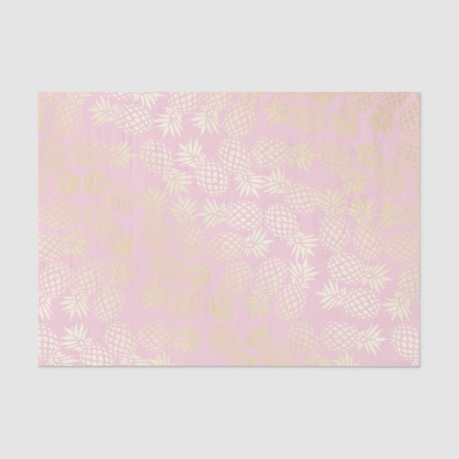 Papel De Seda Oro moderno elegante y modelo rosado de la piña (Anverso)