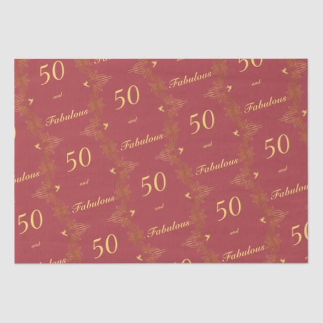 Papel De Seda Oro Rojo Moderno 50 Fabuloso Cumpleaños (Anverso)