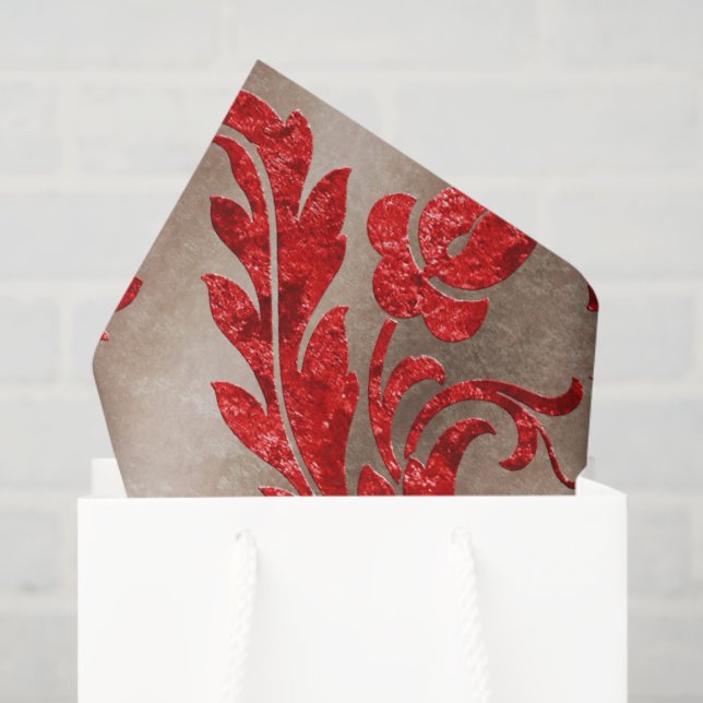 Papel De Seda Oro Rojo Terciopelo Falso Damask Elegante (Bolsa de regalo)