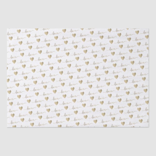 Papel De Seda Oro Romántico Letra Corazones de Boda    (Anverso)