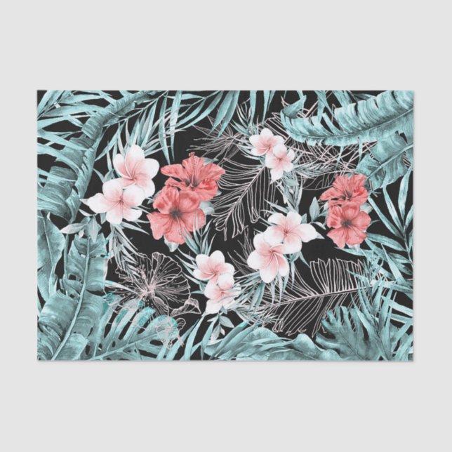 Papel De Seda Oro Rosa Elegante Tropical Botánico Isla Luau (Anverso)