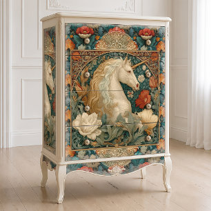 Papel De Seda Oro Vintage Y Unicornio Art Nouveau Floral Jade