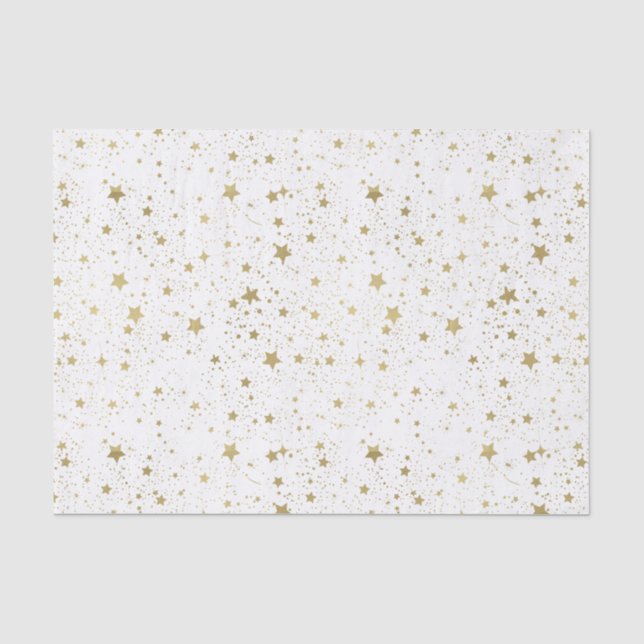 Papel De Seda Oro y estrellas chispeantes blancas (Anverso)