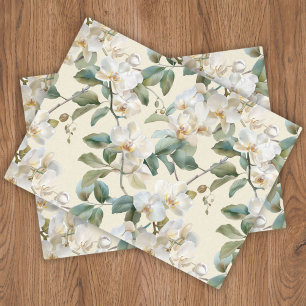 Papel De Seda Orquídea floral blanca elegante de Phalaenopsis 