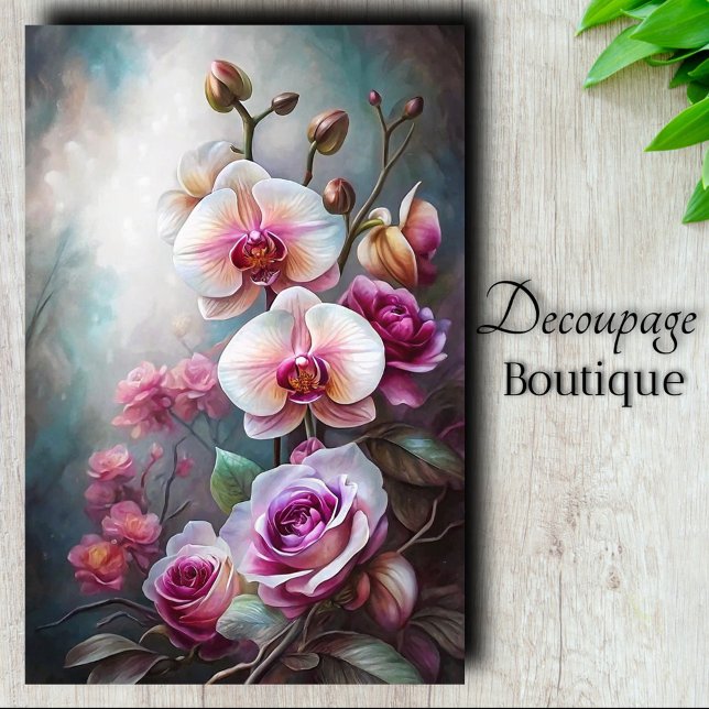 Papel De Seda Orquídea Rosa Sueño Decoupage (Orchid Rose Dream Decoupage Tissue Paper)