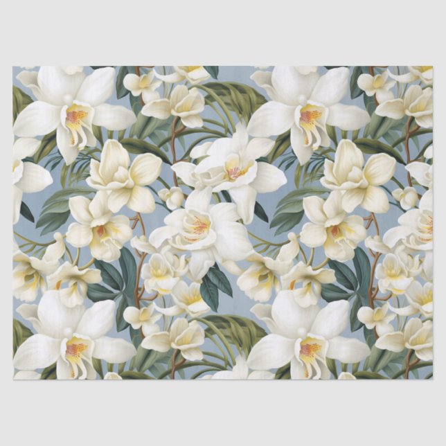 Papel De Seda Orquídeas Blancas Decoupage  (Anverso)