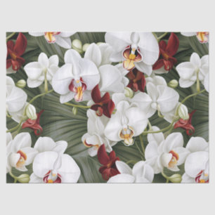 Papel De Seda Orquídeas Blancas y Borgoña Decoupage
