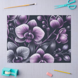 Papel De Seda Orquídeas Orquídeas Floral Black Purple Moody Deco