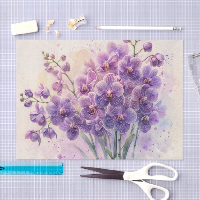 Papel De Seda Orquídeas Púrpuras Bouquet acuarela (Artesanía)