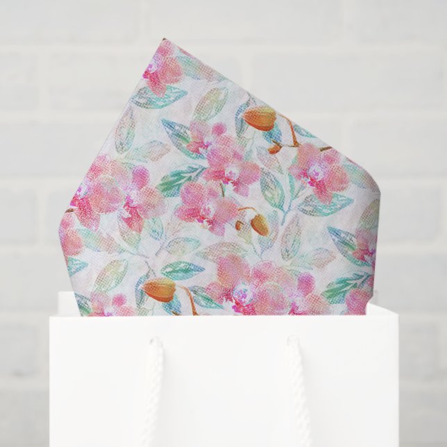 Papel De Seda Orquídeas rosadas. (Bolsa de regalo)