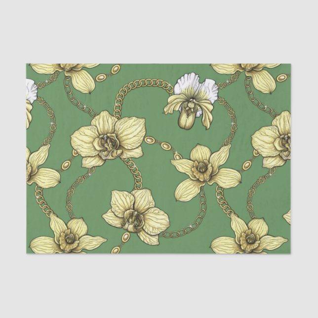 Papel De Seda Orquídeas y cadenas, amarillas y kellanas (Anverso)