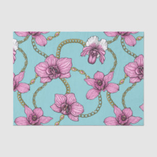 Papel De Seda orquídeas y cadenas, rosa y azul