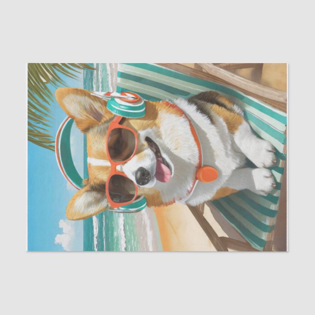 Papel De Seda Oscar relajándose, Corgi en la playa (Anverso)