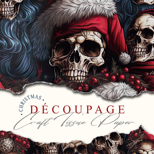 Papel De Seda Oscuras cráneos de Santa Claus piratas en desenlac (Amazing skulls in santa hats, ideal for paper crafts and creating perfect gift wrapped presents.)